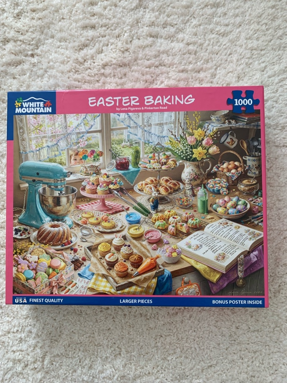 White Mountain Pastel Easter Baking Kitchen Puzzle - Pink Border